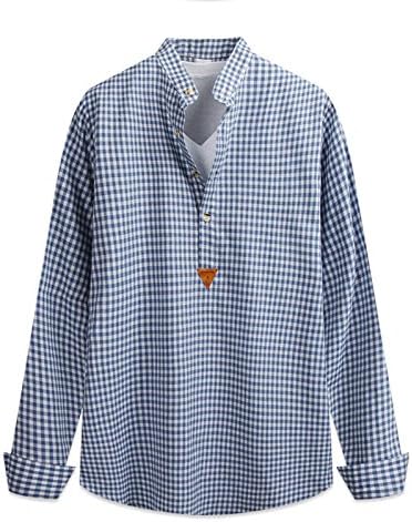 Men's Premium Small Check Henly neck Cotton Dress Casual Shirts (Medium, Blue)