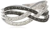 Sterling Silver Black and White Diamond Criss Cross Ring