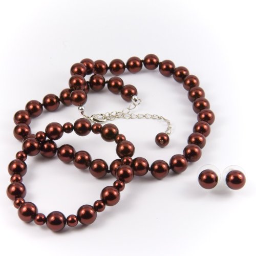 Sienna 10mm Glass Pearl Necklace, Bracelet and Earrings Set by Margot Townsend