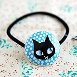 HB23 Shinzi Katoh Design陶器製ヘアゴム[ねこ]　かわいいアクセ　髪留め　ｸﾛﾈｺ　cat 水色
