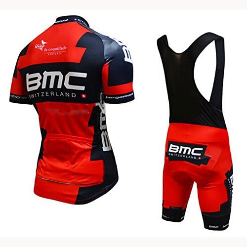 2015 Outdoor Sports Pro Team Men's Short Sleeve BMC Red Cycling Jersey and Shorts Set (Bib suit, L)