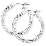 9ct White Gold Engraved Hoop Earrings
