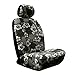 Black Charcoal Hawaiian Hawaii Aloha Print with White Hibiscus Flowers Wild Series 2PC Car Truck SUV Auto Head Rest Covers with Front Seat Low Back Bucket Seat Covers - Pair