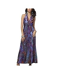 V-neck Floor Length Floral Print Tropical Print Backless Halter Summer Maxi Dress 