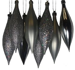 8ct Silver Splendor Shatterproof 4-Finish Finial Drop Christmas Ornaments 5.5"