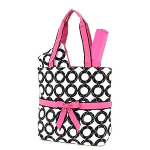 Quilted Circle Hot Pink Print 3pc Diper Tote Bag