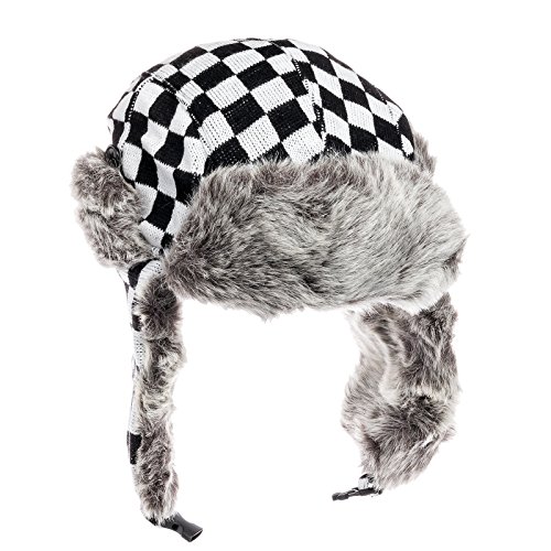 City Hunter Checkered Jacquard Trapper Bomber Cap Hat w/ Faux Fur