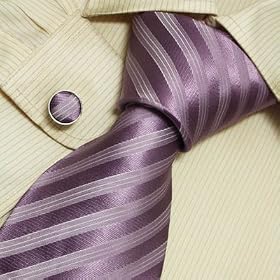 S4003 NEW Designer Hand Made Purple Stripes Neck Tie Cufflinks with Presentation Box Ties for Men...