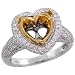 18k 2-Tone Gold Heart-shaped Semi-Mount Diamond Ring, w/ 0.92 Carat Brilliant Cut Diamonds, 1/2 in. (13mm) wide