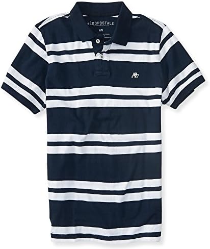 Aeropostale Men's A87 Bar Stripe Logo Jersey Polo Shirt M Deep Navy