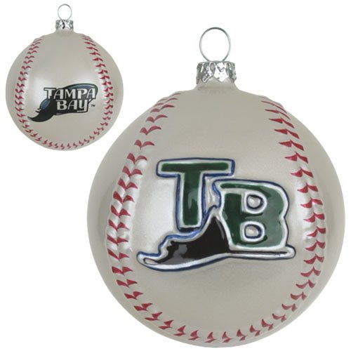 Pack of 2 MLB Tampa Bay Rays Glass Baseball Christmas Ornaments