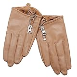 Fineplus Soft Thin Sheepskin Wear Winter Zipper Gloves For Women Khaki