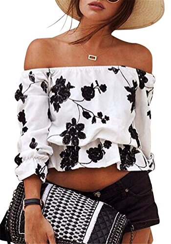 Moxeay® Sexy Printed off-shoulder Floral Crop Top Blouse (X-Large)