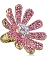 Betsey Johnson "Flower Boost" Pave Flower Stretch Ring, Size 7.5