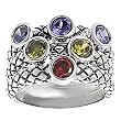 Silvertone Red, Green, and Purple Cubic Zirconia Tri-band Ring