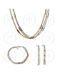Sterling Silver -Tri-colour Necklace Bracelet Earrings Set (NBE-005)