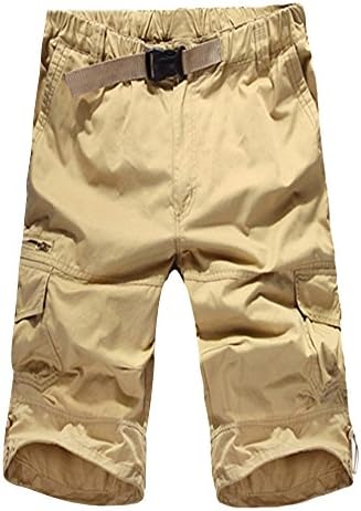 Stylebek Men's Casual Elastic Waist Cropped Top Cotton Shorts Khaki 30