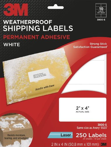 3M(TM) Weatherproof Shipping Labels, 2 x 4 Inches, White (3800-S)