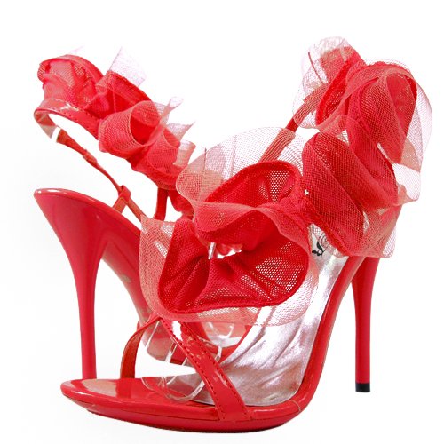 Moxie40 Ruffle High Heel Sandal RED