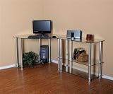 Premium Corner Glass Computer Desk with 42" Extension with Shelves