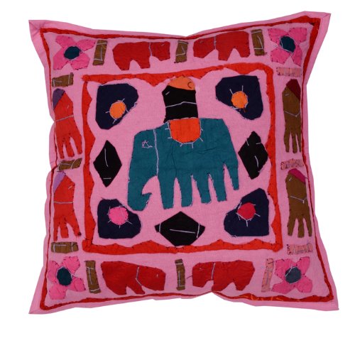 Imagen 2 de Patch tradicional elefante indio y Jogi Tamaño bordado Cojín de algodón cubierta de 16 x 16 pulgadas Juego de 5 piezas