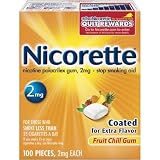 Nicorette Nicotine Polacrilex Gum, 2mg, Stop Smoking Aid, Fruit Chill Gum, 100 Pieces