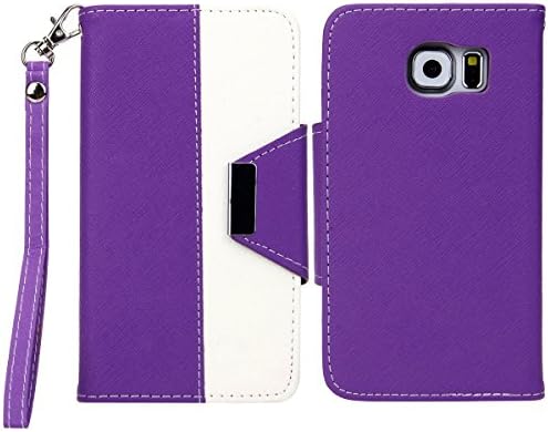 iPeli(TM) Fashion Style Wallet Card Case Magnetic Design Flip Folio PU Leather Standup Cover Case with Dual color Pattern Skin for Samsung Galaxy S6(purple/white)