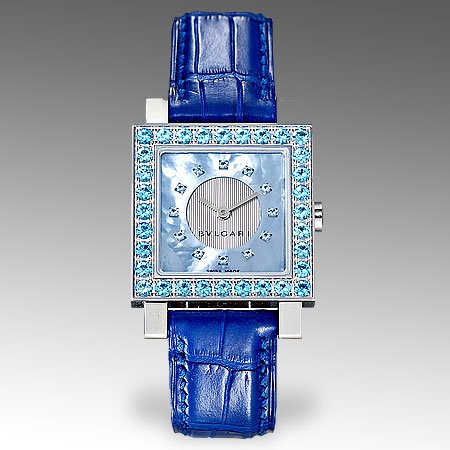 Bvlgari Womens Quadrato Sapphire & Leather Watch
