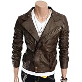 Doublju Mens Casual Motorcycle Leather Jacket (GA18)