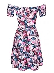 Elastane/Polyester Floral Print Off the Shoulder Skater Dress/Evening Dress  with a Court Train 