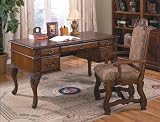 2 PCs Home Office Desk and Armchair in a Dark Walnut Finish Wood