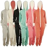 Darlene New Womens Fleece Plain Coloured Hooded Cuffed Zip Fastening Front Ladies Jumpsuit