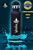 NEW Luxury GLOW IN THE DARK logo STAINLESS STEEL WATER BOTTLE- Deluxe Double Wall Vacuum Insulated 27 Oz/800 ML Bonus Non Slip Coating. Premium 18/8 Quality Best Sports Gift Flask For Men & Women -Must Have V800 by VENISS Enjoy Your Beverages IN STYLE!