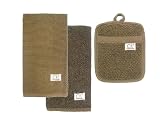 Ritz OK Organic Cotton 3-Piece Kitchen Towel and Pocket Mitt Set, Bark