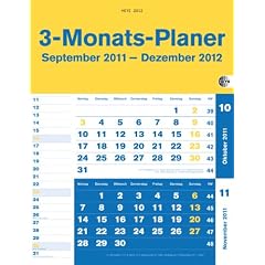 3-Monatsplaner blau 2012: 14-Monats-Kalender (ab September 2011) mit Datumsschieber