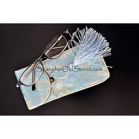 Click here to buy Beautiful Silk Brocade Eyeglass Sunglass Pouch Glasses Protect Bag - Light Blue with Flower by Shanghai Old Street.