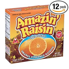 Amazin' Raisin Orange Flavored Raisins, 6-Count Boxes (Pack of 12)
