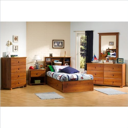 South Shore Sand Castle Kids Twin Wood Mates Storage Bed 5 Piece Bedroom Set in Sunny Pine