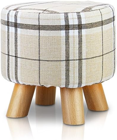 1Easylife Furnishings Upholstered Ottoman Padded Foot Stool with 4 Beech Legs and Removable Linen Cover (Tartan)