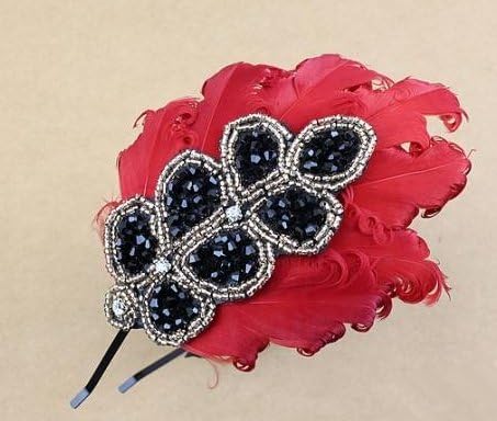 Princess Diamond Feather Headband Hair Band Hairpin Retro Palace Style (red)