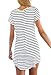 Amstt Women Crew Neck Short Sleeve Striped Loose T-Shirt Mini Dress