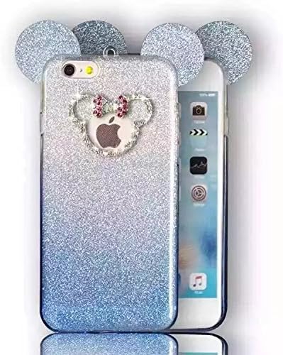 Samsung S7 Edge Case -SpicyQ® 3D Handmade Lovely Cute Mickey Mouse Ear Design with Shiny Bling Diamond Bow-tie Sparkle Glitter TPU Cover Case for Samsung Galaxy S7 Edge (Blue)