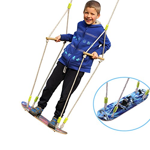 HappyPie Children Trapeze Tree Skateboard Swing with 93'' Adjustable Rope Outdoor Exercise Toy - Shark