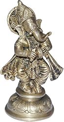 Handcrafted Design Brass Statue Standing Ganesha Playing Manjira 2.25 x 2.5 x 5.5 inches