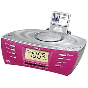 iPod - MP3 - CD Line-in Digital Audio Sound System With Dual Alarm Clock Radio - Pink & Silver