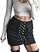 Allegrace Women Sexy Lace Up Bodycon Faux Suede Fashion Big Pocket Mini Skirt Black S
