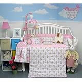 Pink and Sage Argyle Baby Bedding 10 pieces Crib Set