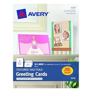 Avery Textured Half-Fold Greeting Cards for Inkjet Printers, Uncoated, 5.5 x 8.5 Inches, White, Box of 30 (03378)