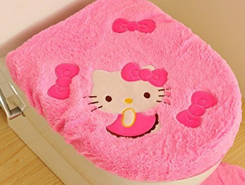 Speaking Life 3/4 Sets of Plush Warm Comfy Toilet Seat Cover Pads Tank Cover Toilet Mat Commode Seat Cushion Bathroom Rug Tissue Box Cover with Cute Cartoon Hello Kitty (3, pink) by toilet seat cover