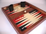 Non-Folding Wood Backgammon Table Top - Red / Black Alabaster Checkers